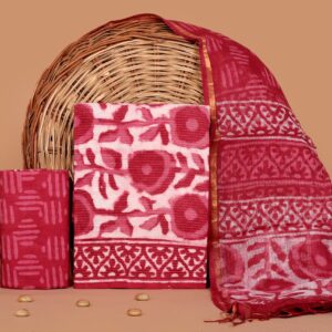 Hand Block Print Kantha Suit With Kota Doriya Dupatta