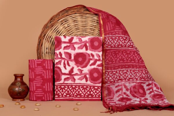 Hand Block Print Kantha Suit With Kota Doriya Dupatta