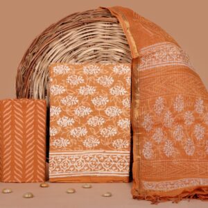 Hand Block Print Kantha Suit With Kota Doriya Dupatta