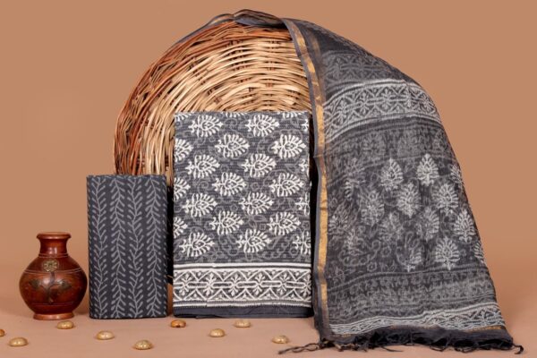 Hand Block Print Kantha Suit With Kota Doriya Dupatta