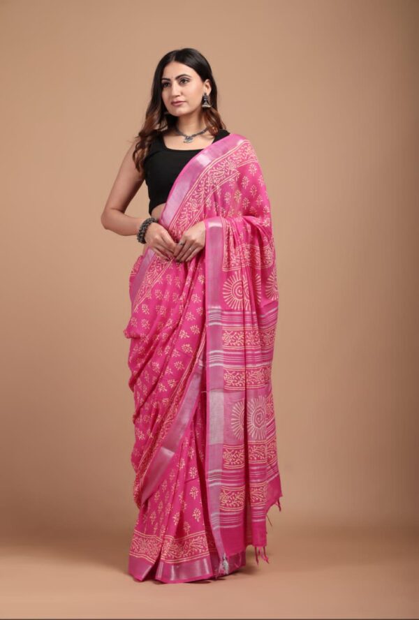 Hand Block Print Linen Cotton Saree