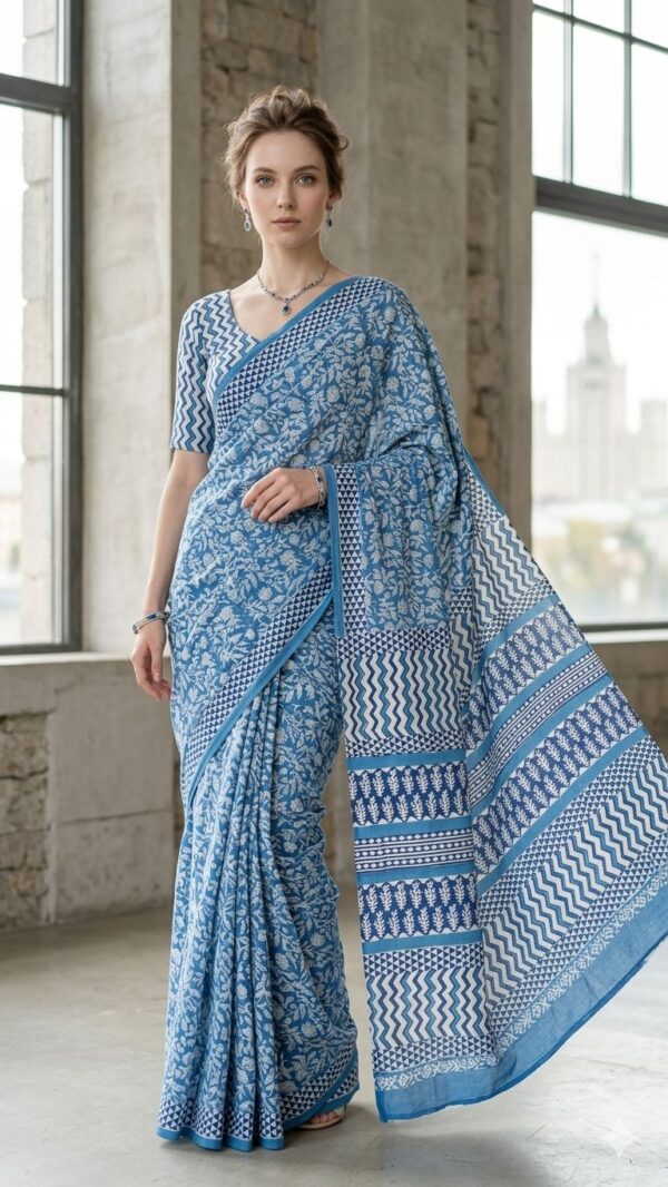 Block Print Cotton Saree