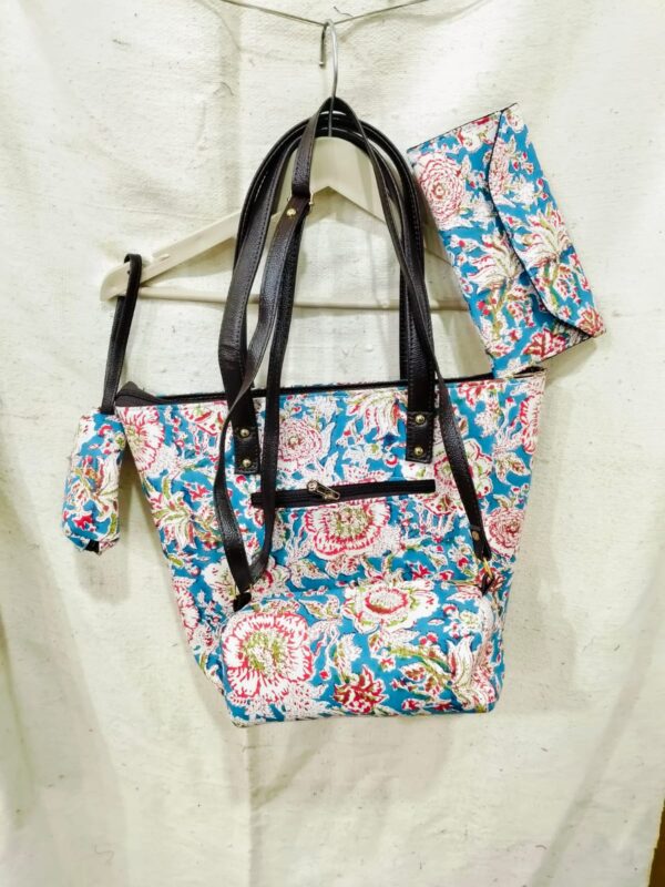 Jaipuri Printed Cotton 4pes Bag Set
