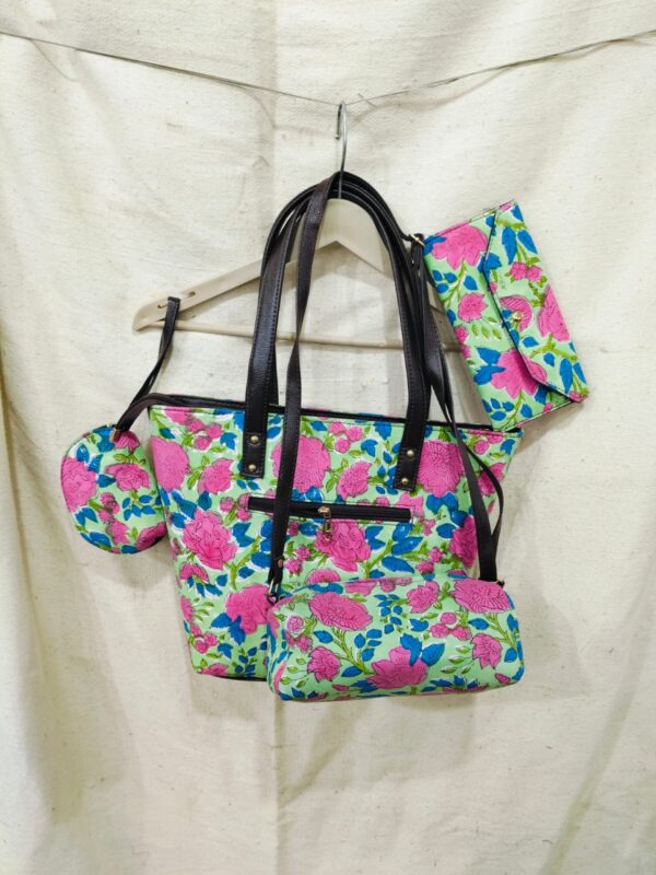 Jaipuri Printed Cotton 4pes Bag Set