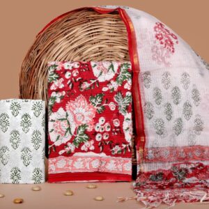 Hand Block Print Kantha Suit With Kota Doriya Dupatta