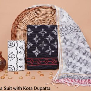 Hand Block Print Kantha Suit With Kota Doriya Dupatta