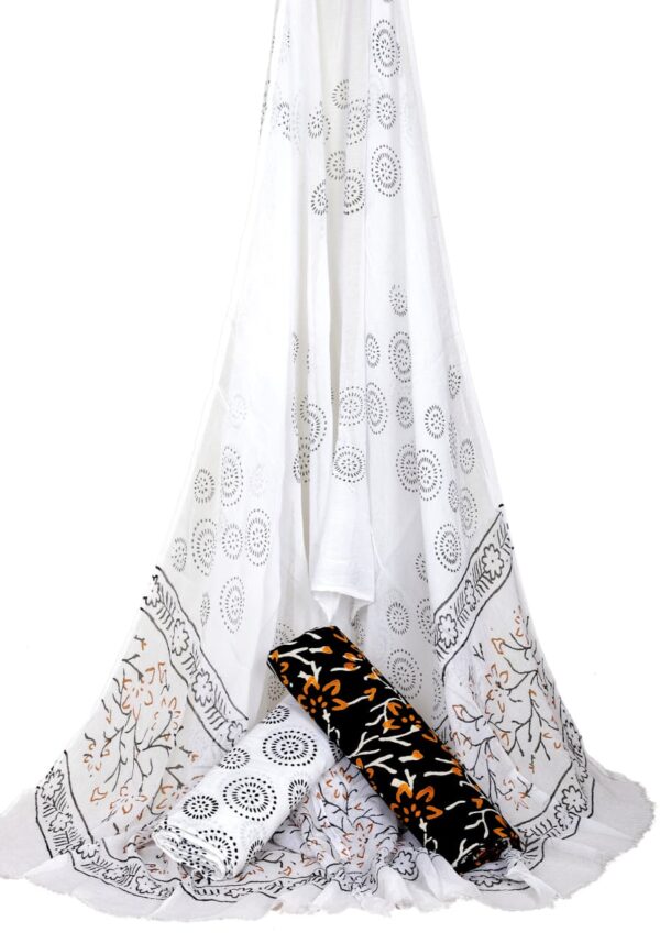 Hand Block Print Cotton Suit With Chiffon Dupatta