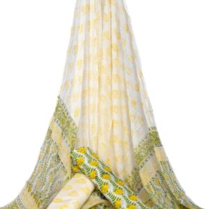 Hand Block Print Cotton Suit With Chiffon Dupatta