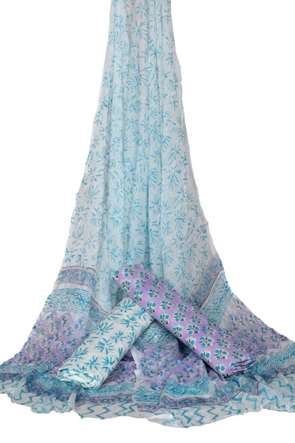 Hand Block Print Cotton Suit With Chiffon Dupatta