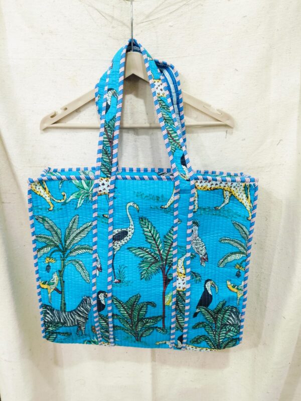 Jaipuri Print Cotton Quilted Tote Bag With Zip
