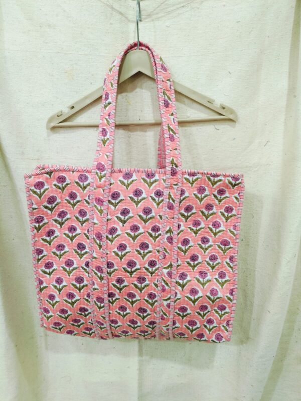 Jaipuri Print Cotton Quilted Tote Bag With Zip