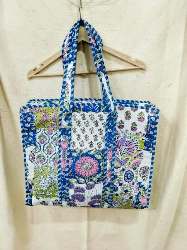 Jaipuri Print Cotton Quilted Tote Bag With Zip