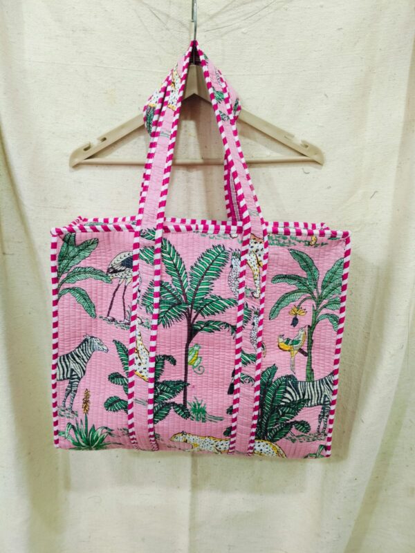 Jaipuri Print Cotton Quilted Tote Bag With Zip
