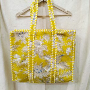 Jaipuri Print Cotton Quilted Tote Bag With Zip