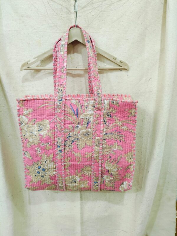 Jaipuri Print Cotton Quilted Tote Bag With Zip