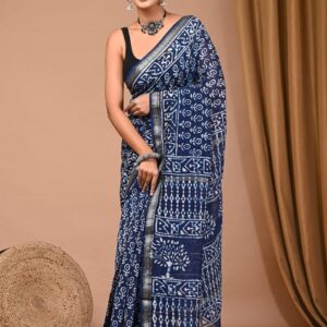 Hand Block Print Linen Cotton Saree