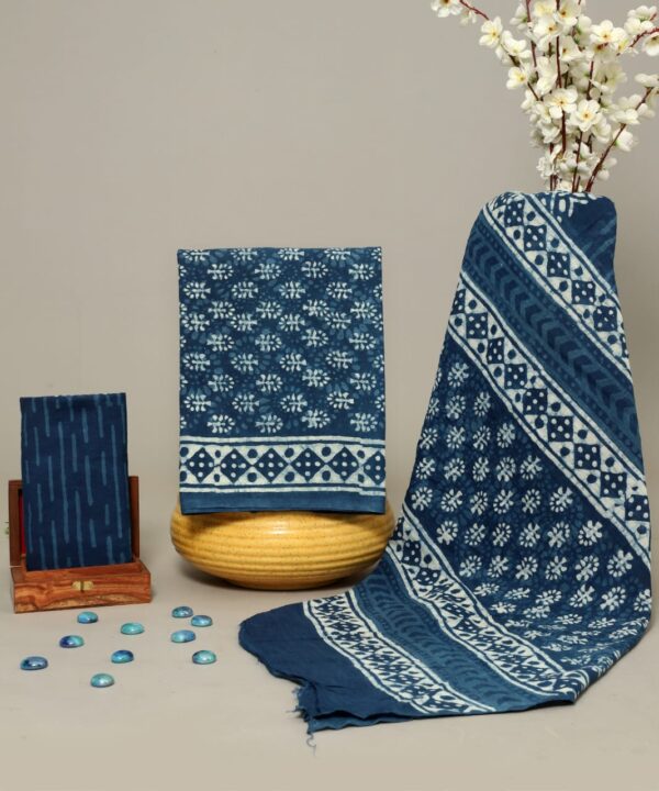 Block Print Cotton Suit With Cotton Dupatta