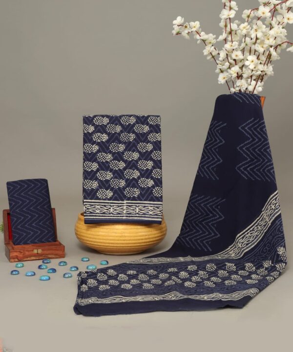 Block Print Cotton Suit With Cotton Dupatta
