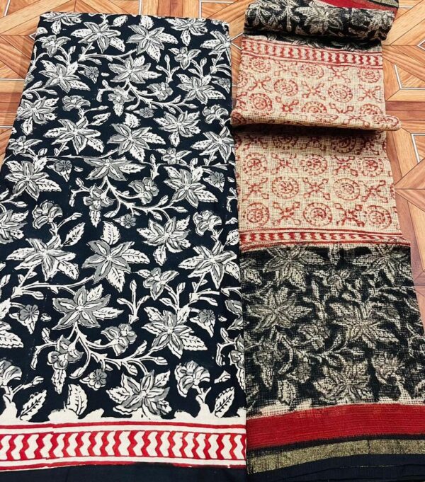 Block Print Cotton Suit With kota Doriya Dupatta