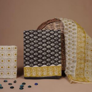 Block Print Cotton Suit With kota Doriya Dupatta
