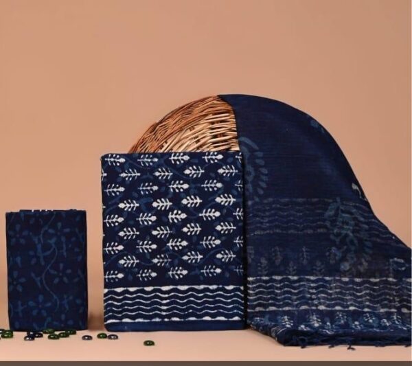 Block Print Cotton Suit With kota Doriya Dupatta