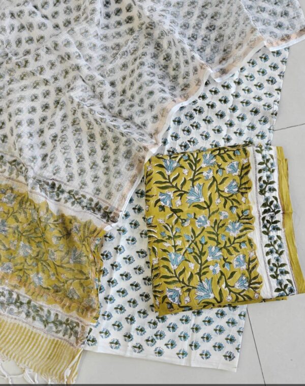 Block Print Cotton Suit With kota Doriya Dupatta