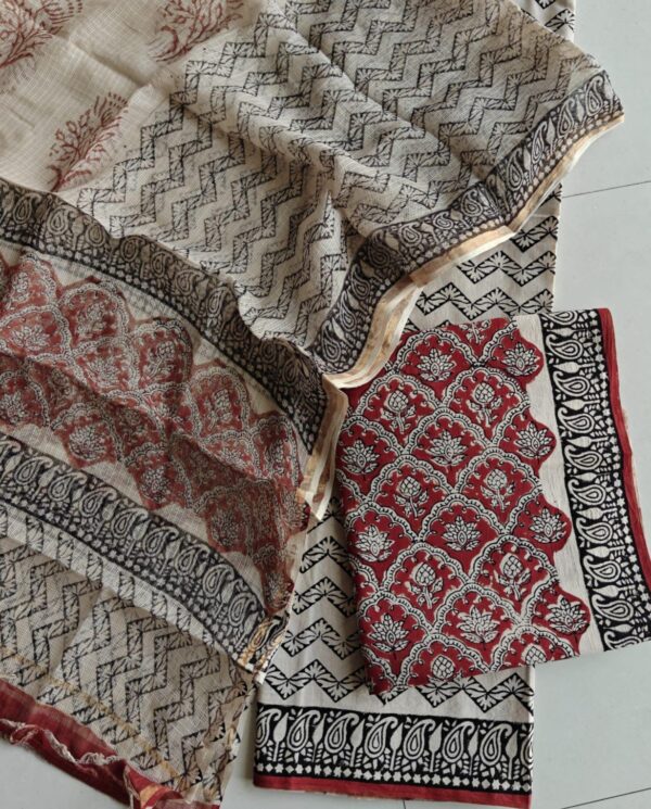 Block Print Cotton Suit With kota Doriya Dupatta