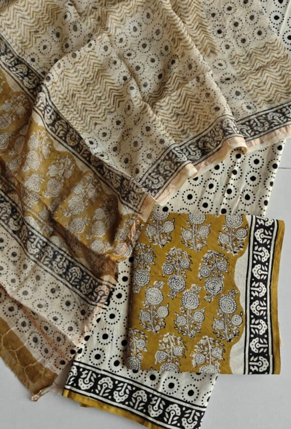 Block Print Cotton Suit With kota Doriya Dupatta