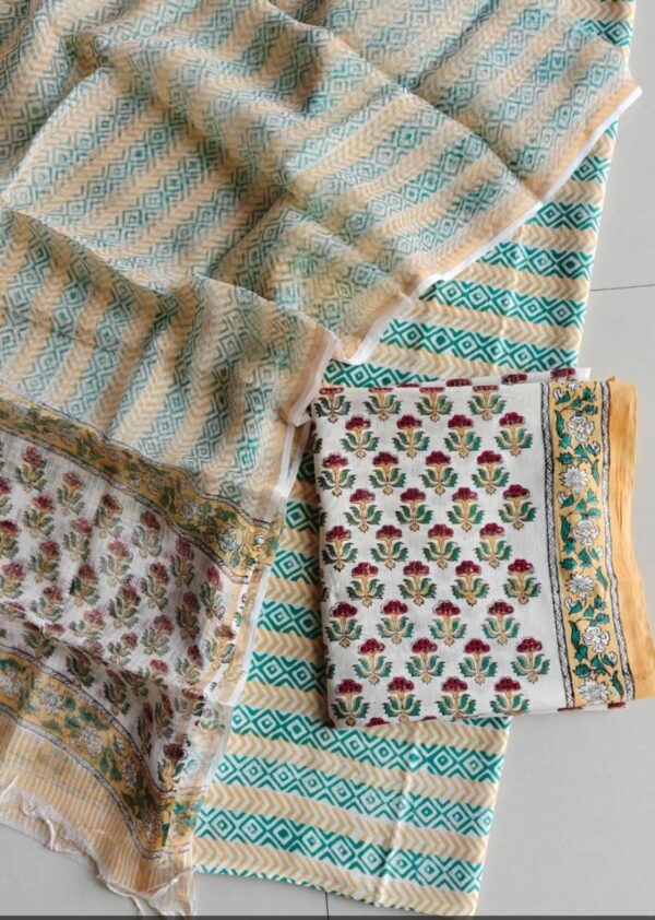 Block Print Cotton Suit With kota Doriya Dupatta