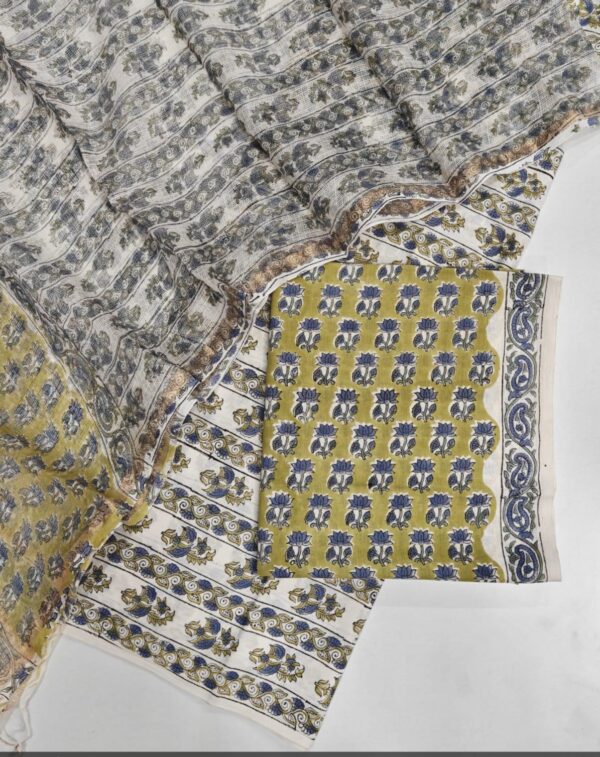 Block Print Cotton Suit With kota Doriya Dupatta