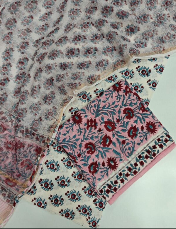 Block Print Cotton Suit With kota Doriya Dupatta