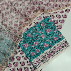 Block Print Cotton Suit With kota Doriya Dupatta