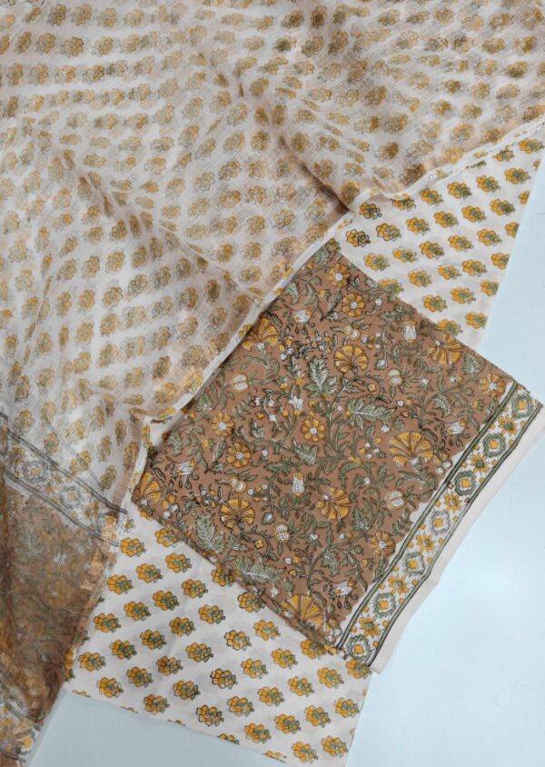 Block Print Cotton Suit With kota Doriya Dupatta