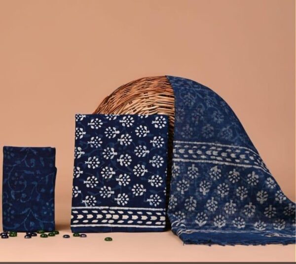 Block Print Cotton Suit With kota Doriya Dupatta