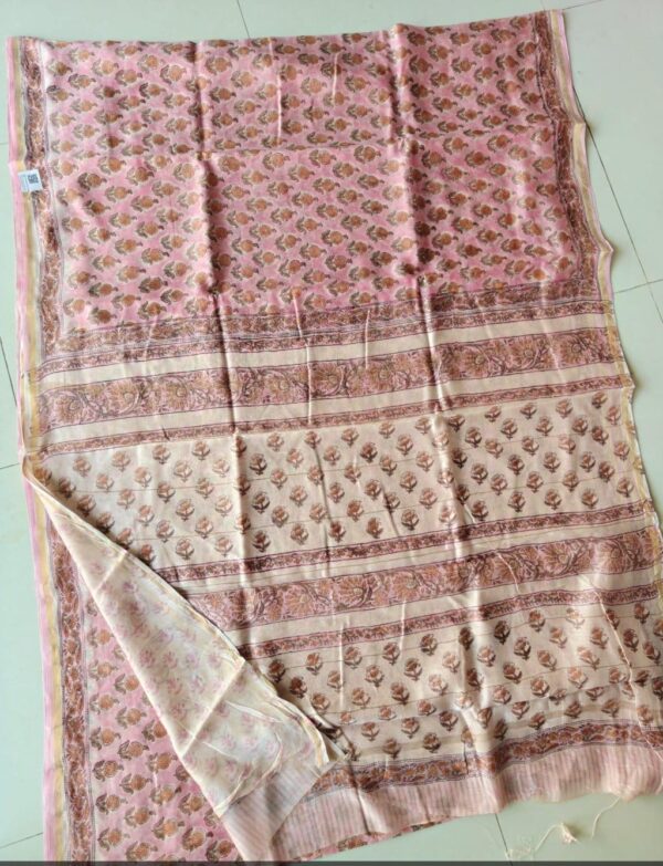 Hand Block Print Chandri Silk Saree