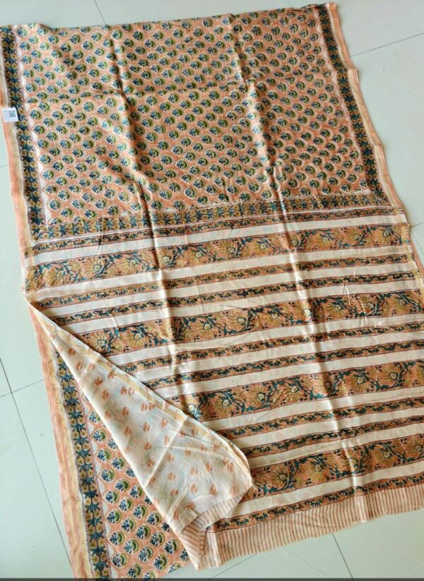 Hand Block Print Chandri Silk Saree