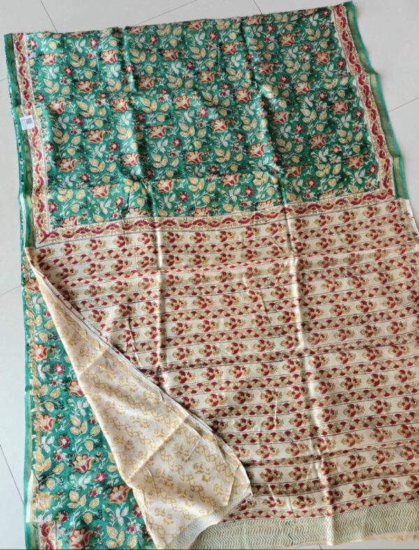 Hand Block Print Chandri Silk Saree