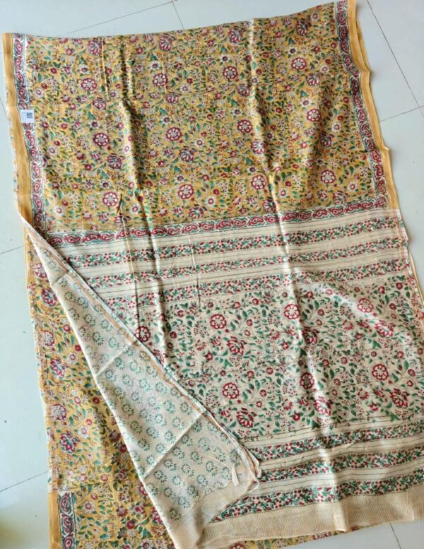 Hand Block Print Chandri Silk Saree