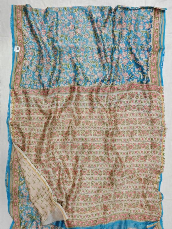 Hand Block Print Chandri Silk Saree