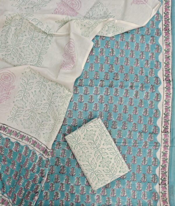 Block Print Cotton Suit With Cotton Dupatta