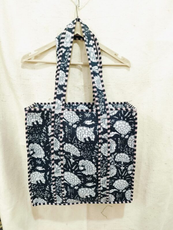 Jaipuri Print Cotton Quilted Tote Bag With Zip