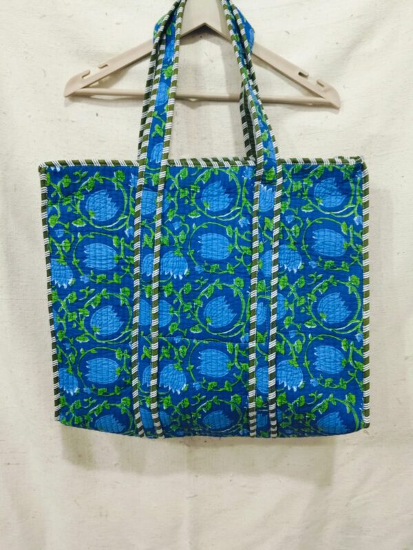 Jaipuri Print Cotton Quilted Tote Bag With Zip