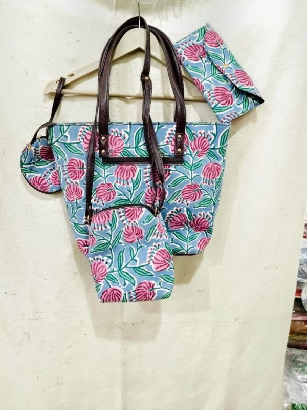 Jaipuri Printed Cotton 4pes Bag Set