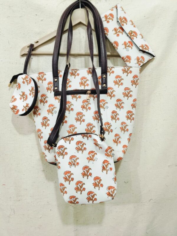 Jaipuri Printed Cotton 4pes Bag Set
