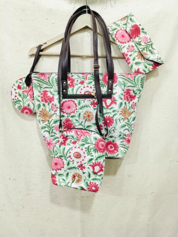 Jaipuri Printed Cotton 4pes Bag Set