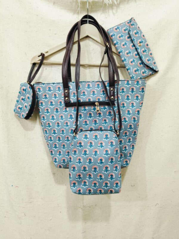 Jaipuri Printed Cotton 4pes Bag Set