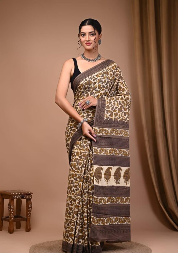 Hand block Vanaspati Print Cotton Saree