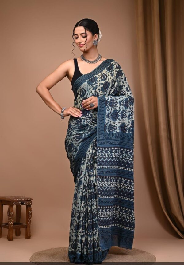 Hand block Vanaspati Print Cotton Saree