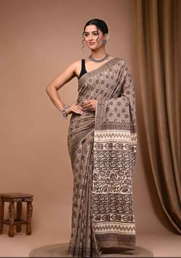 Hand block Vanaspati Print Cotton Saree