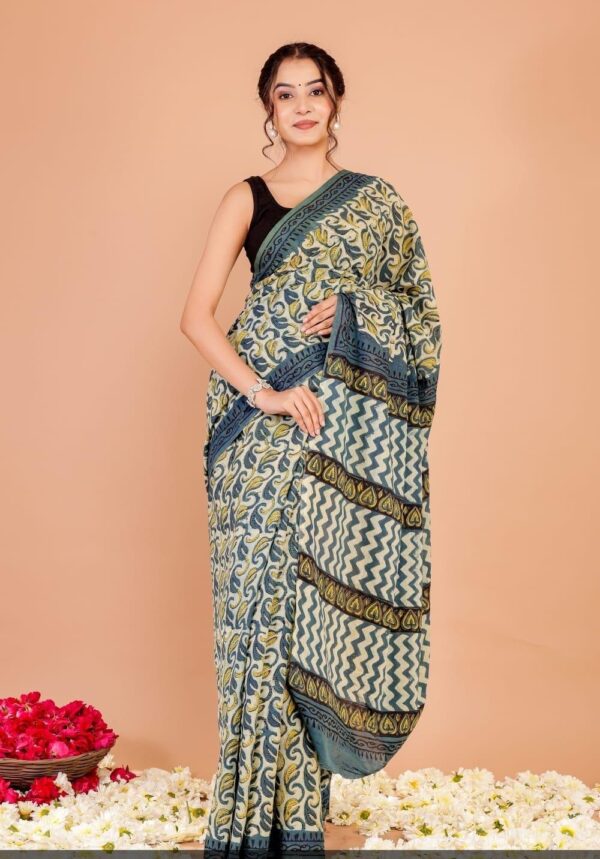 Hand block Vanaspati Print Cotton Saree
